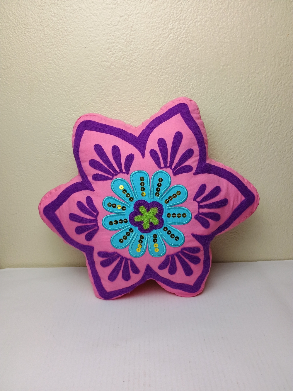 Barnes & Noble Pink and Purple Floral Star Accent Pillow